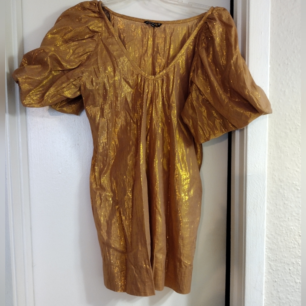 Gold Puffy Sleeve Dress